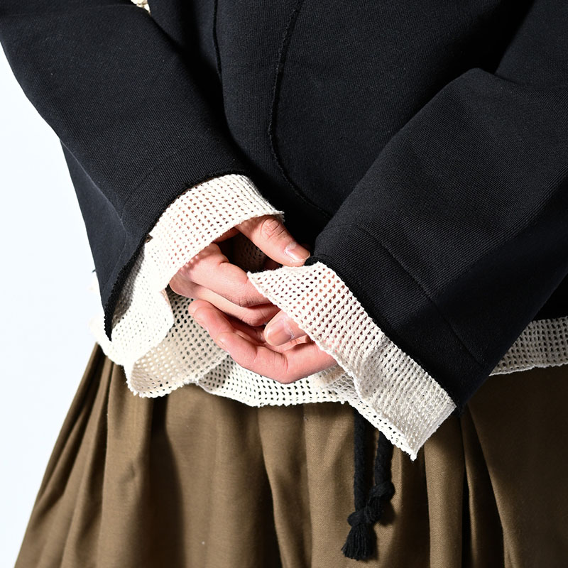 MESH LAYER LACE UP HOODIE -2.COLOR-