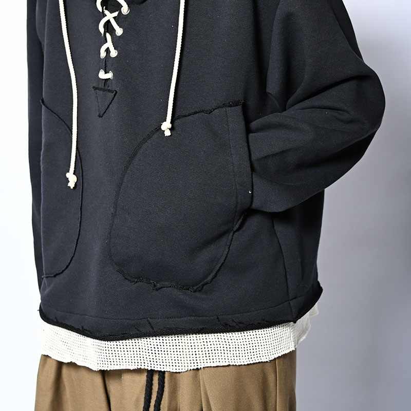 MESH LAYER LACE UP HOODIE -2.COLOR-
