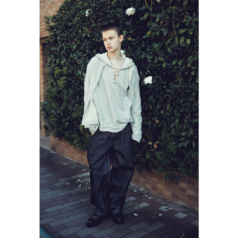 MESH LAYER LACE UP HOODIE -2.COLOR-