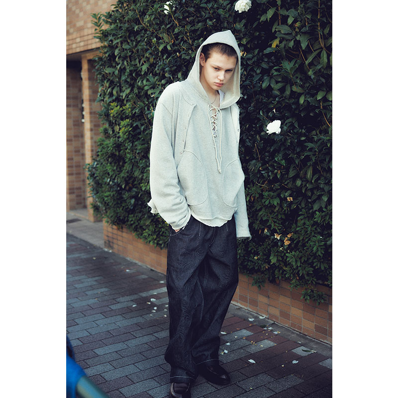 MESH LAYER LACE UP HOODIE -2.COLOR-