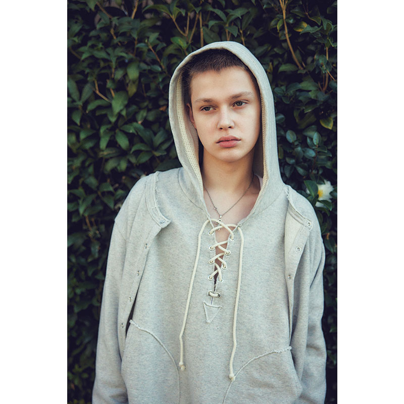 MESH LAYER LACE UP HOODIE -2.COLOR-