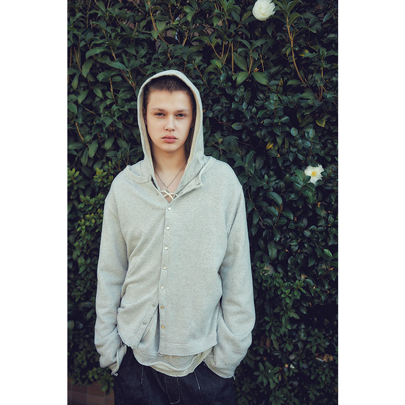 MESH LAYER LACE UP HOODIE -2.COLOR-