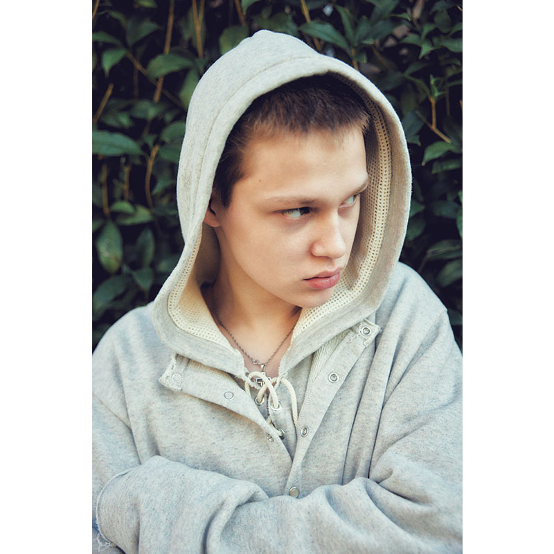 MESH LAYER LACE UP HOODIE -2.COLOR-