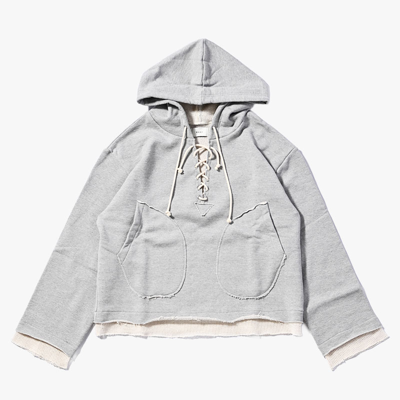 MESH LAYER LACE UP HOODIE -2.COLOR-