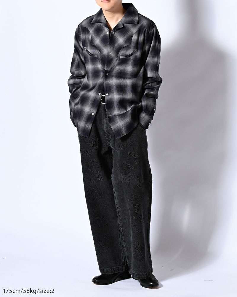 INDIGO CHECK WESTERN SHIRTS -BLACK-
