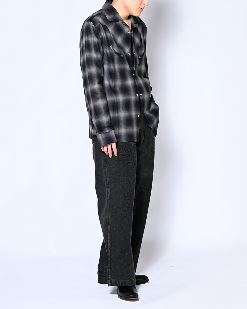 INDIGO CHECK WESTERN SHIRTS -BLACK-