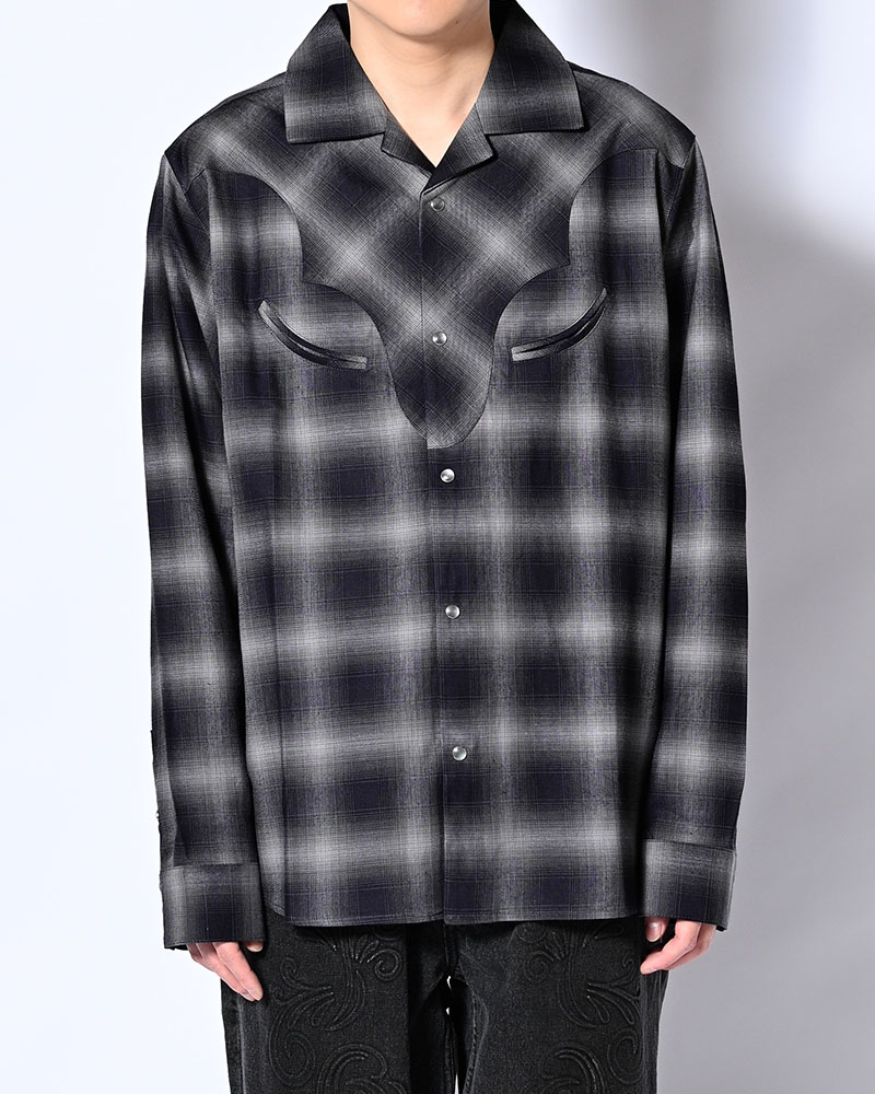 INDIGO CHECK WESTERN SHIRTS -BLACK-