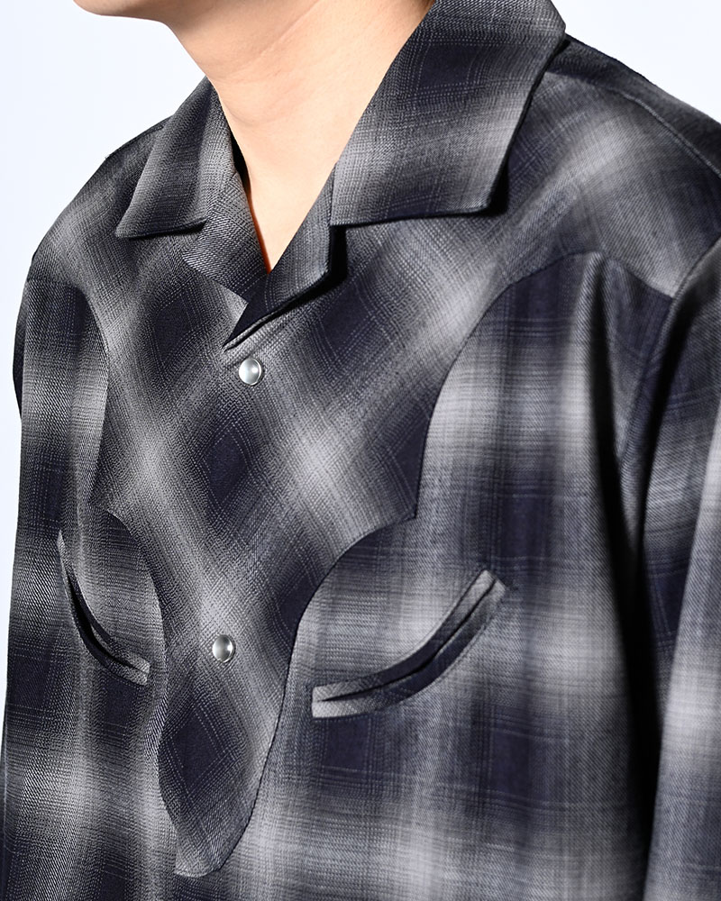INDIGO CHECK WESTERN SHIRTS -BLACK-