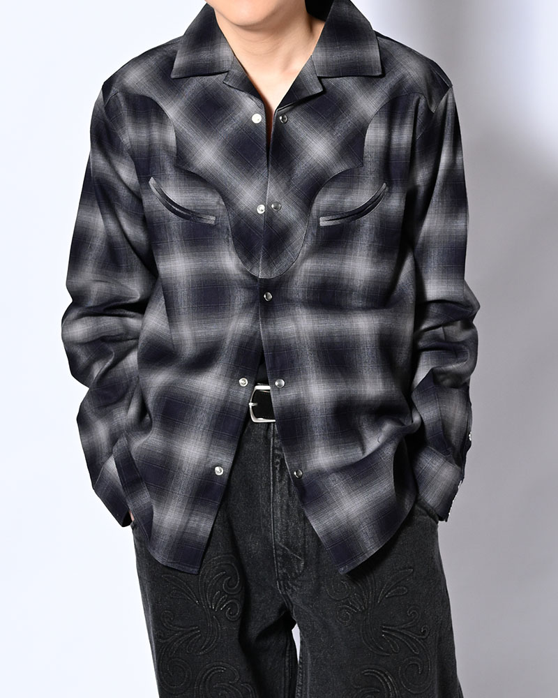 INDIGO CHECK WESTERN SHIRTS -BLACK-
