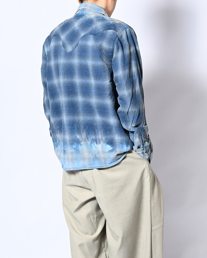 INDIGO CHECK WESTERN SHIRTS -BLUE-