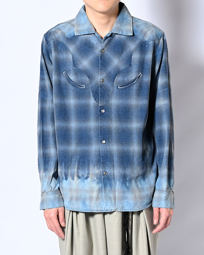 INDIGO CHECK WESTERN SHIRTS -BLUE-