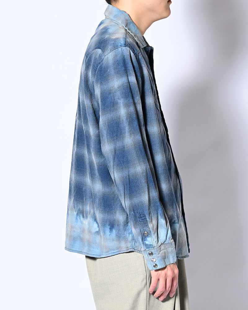 INDIGO CHECK WESTERN SHIRTS -BLUE-