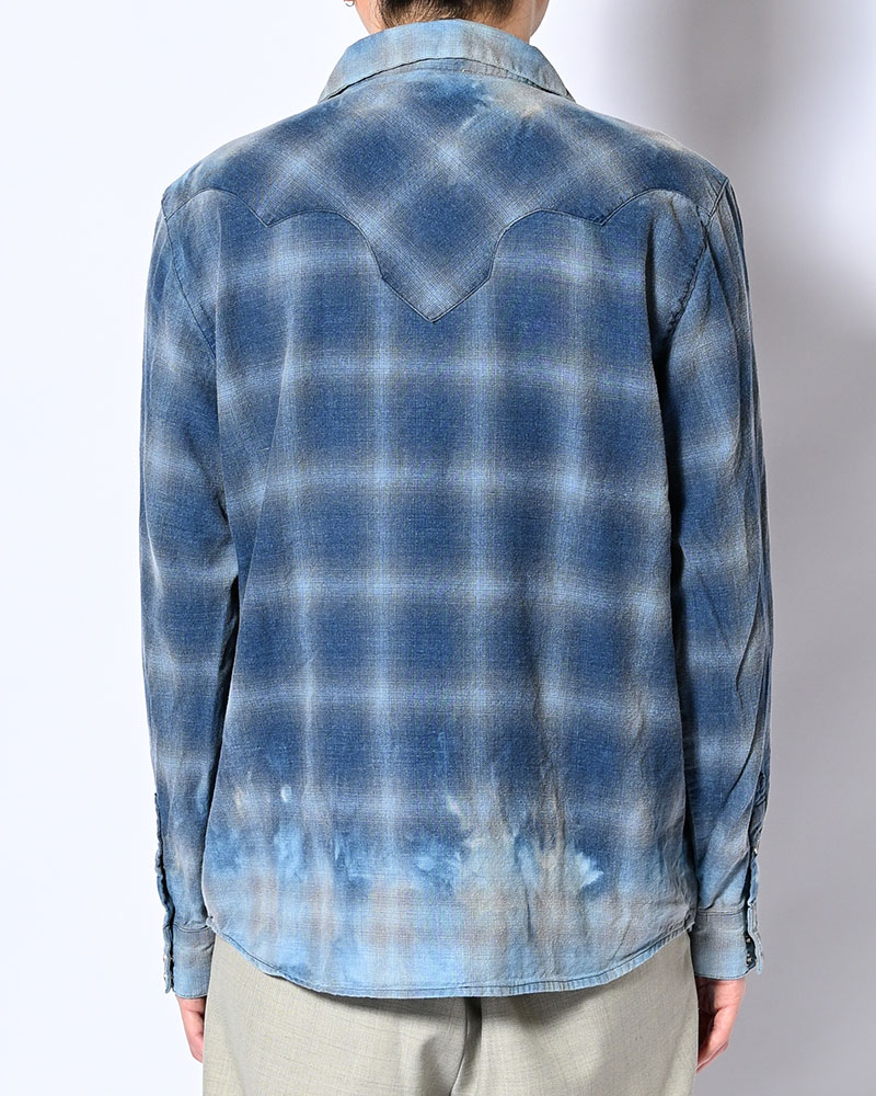 INDIGO CHECK WESTERN SHIRTS -BLUE-