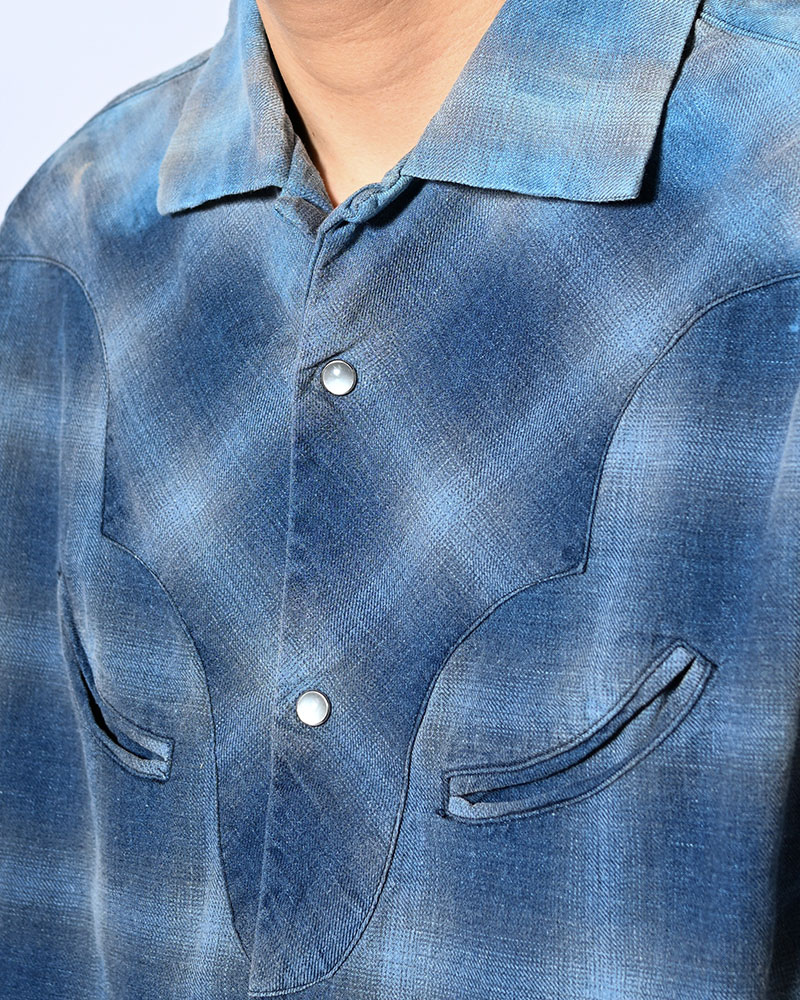 INDIGO CHECK WESTERN SHIRTS -BLUE-