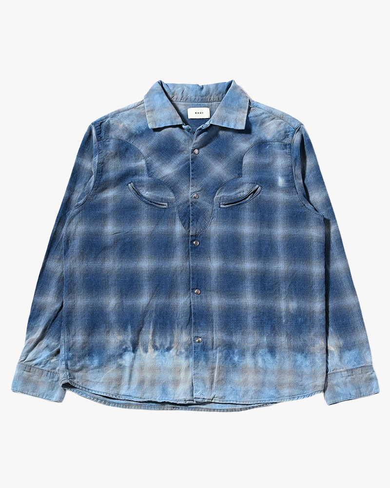 INDIGO CHECK WESTERN SHIRTS -BLUE-