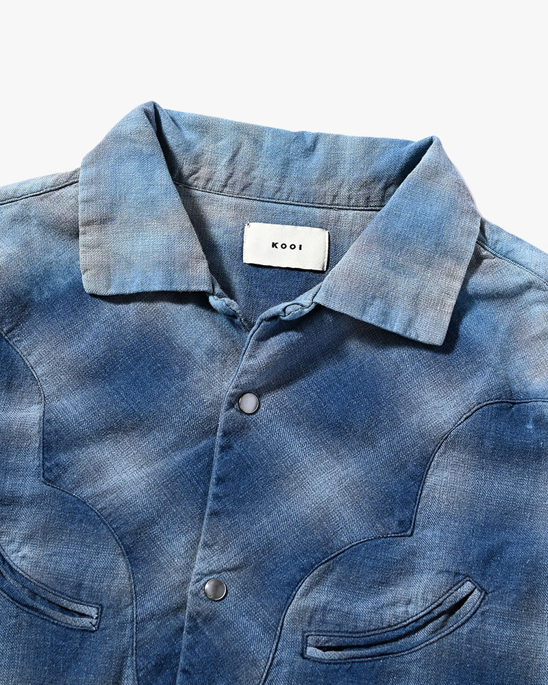 INDIGO CHECK WESTERN SHIRTS -BLUE-