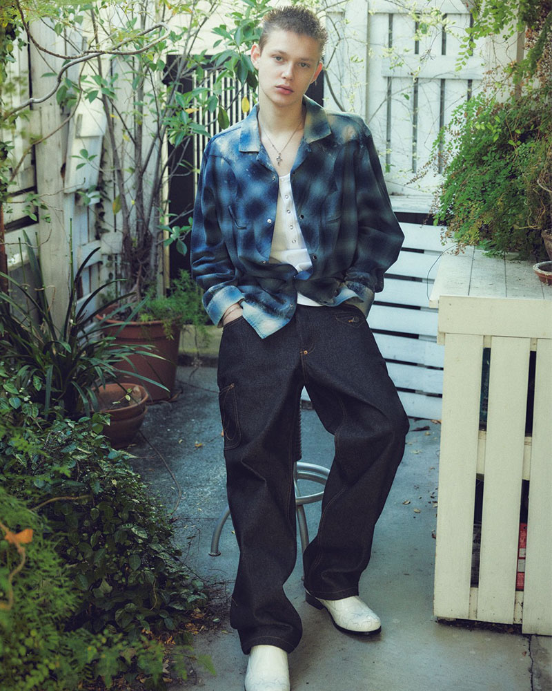 INDIGO CHECK WESTERN SHIRTS -BLUE-