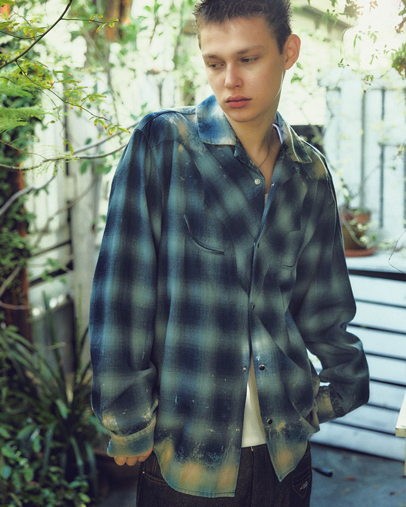 INDIGO CHECK WESTERN SHIRTS -BLUE-