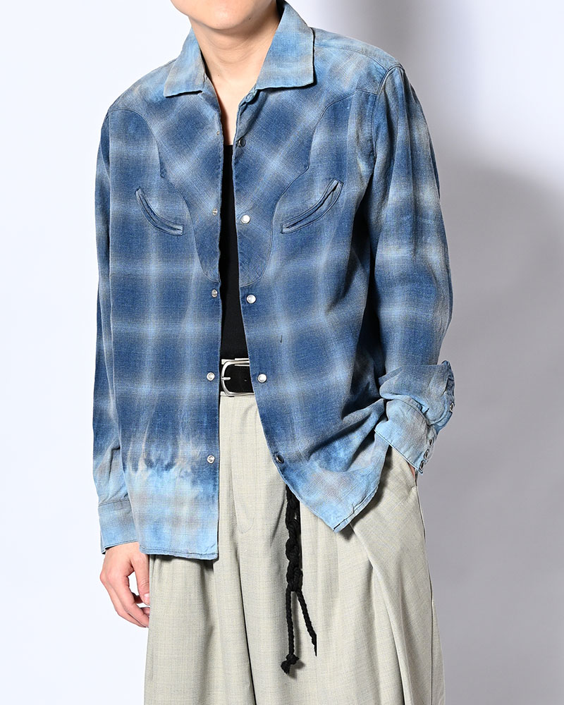INDIGO CHECK WESTERN SHIRTS -BLUE-