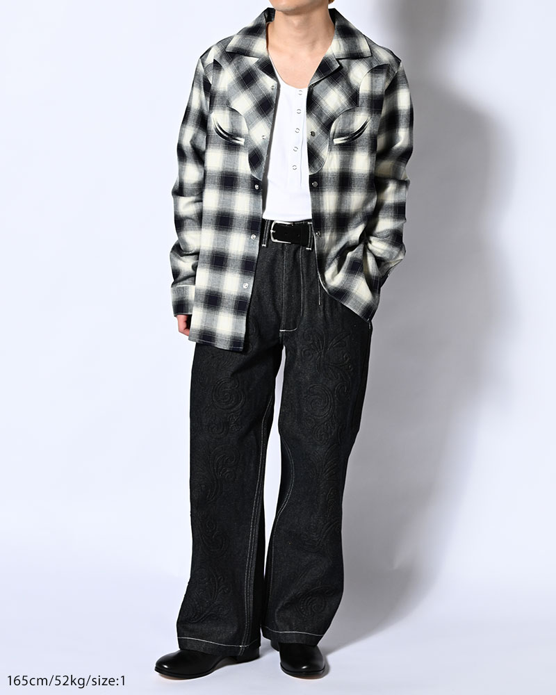 INDIGO CHECK WESTERN SHIRTS -WHITE-