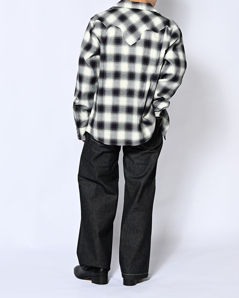 INDIGO CHECK WESTERN SHIRTS -WHITE-