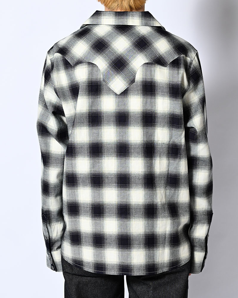 INDIGO CHECK WESTERN SHIRTS -WHITE-