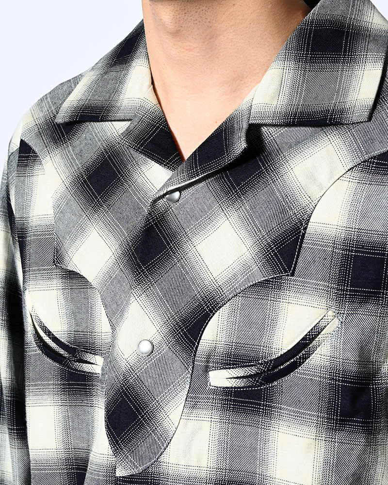 INDIGO CHECK WESTERN SHIRTS -WHITE-