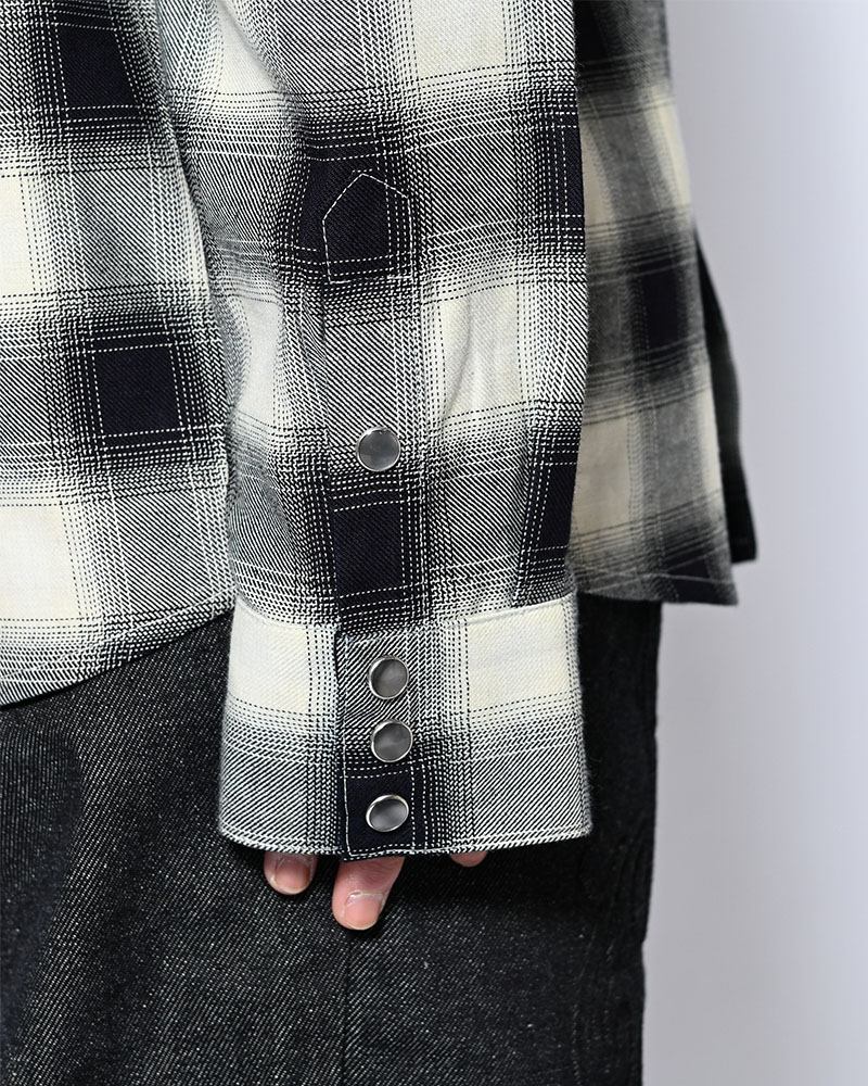 INDIGO CHECK WESTERN SHIRTS -WHITE-