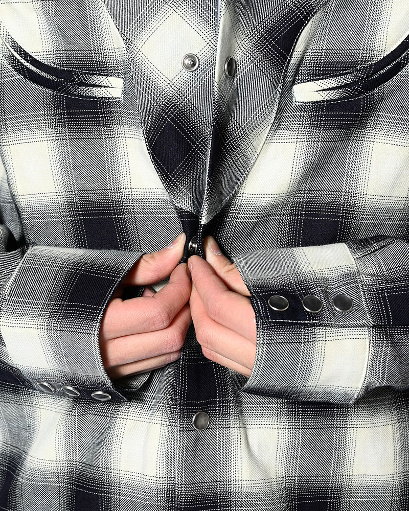INDIGO CHECK WESTERN SHIRTS -WHITE-