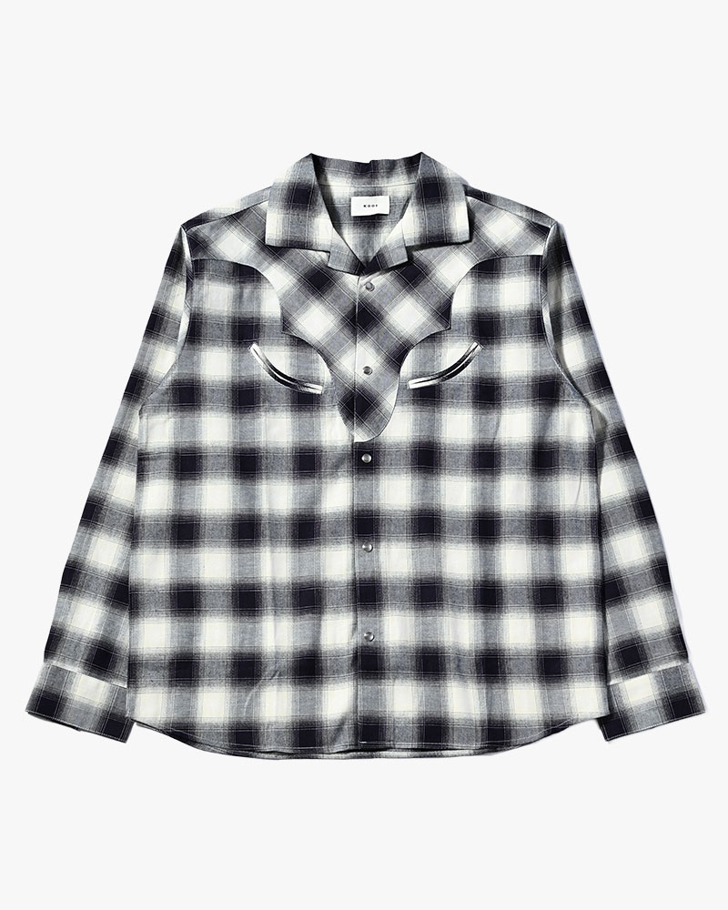 INDIGO CHECK WESTERN SHIRTS -WHITE-
