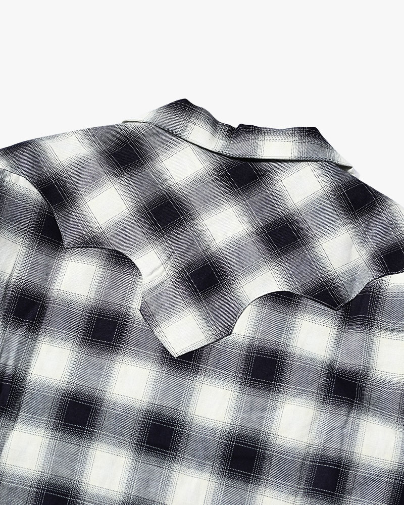 INDIGO CHECK WESTERN SHIRTS -WHITE-