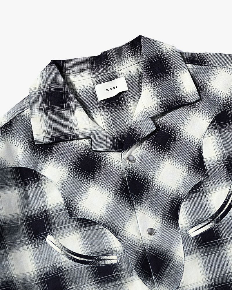INDIGO CHECK WESTERN SHIRTS -WHITE-