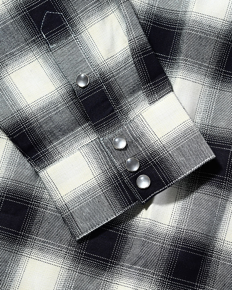 INDIGO CHECK WESTERN SHIRTS -WHITE-