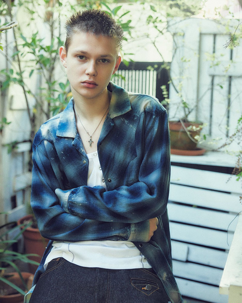 INDIGO CHECK WESTERN SHIRTS -WHITE-