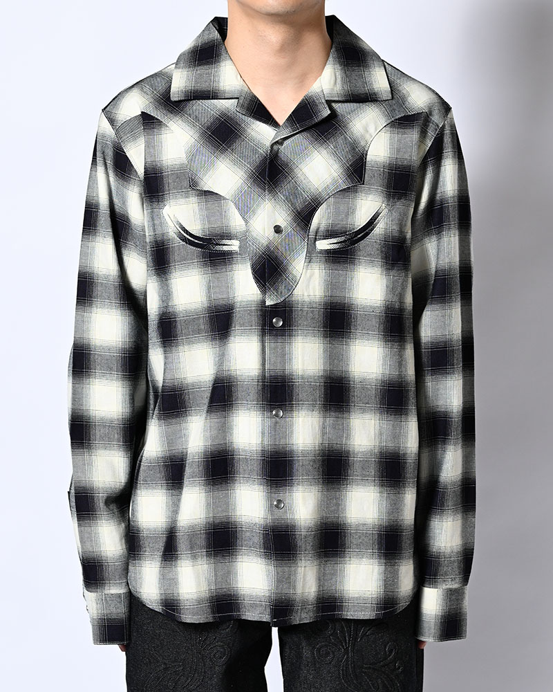 INDIGO CHECK WESTERN SHIRTS -WHITE-