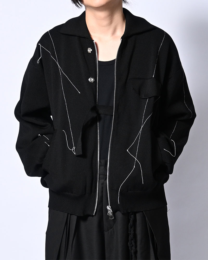 STITCH KNIT BLOUSON -BLACK-