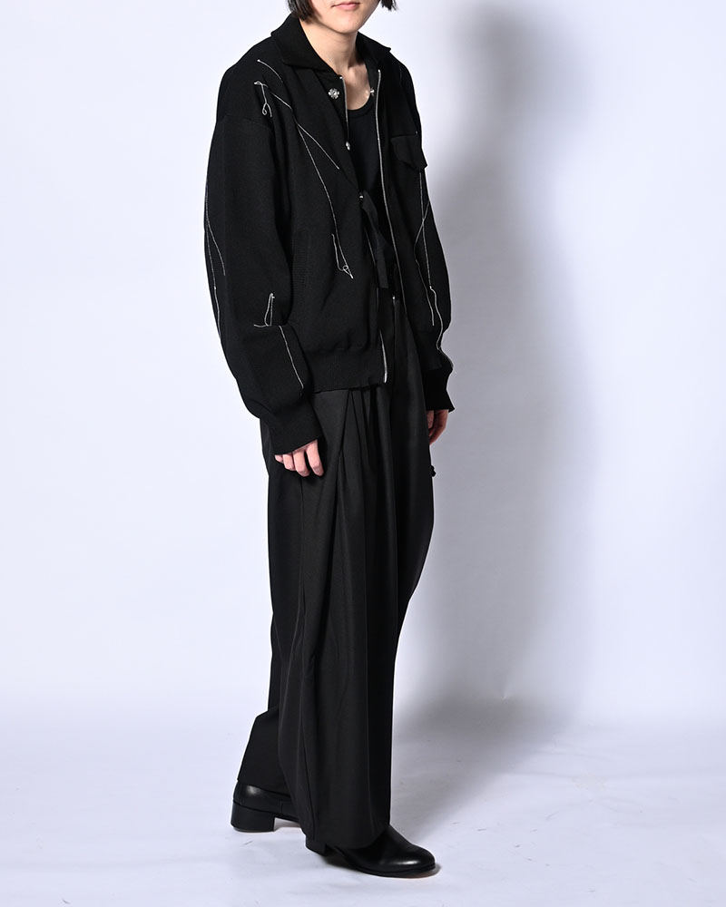 STITCH KNIT BLOUSON -BLACK-