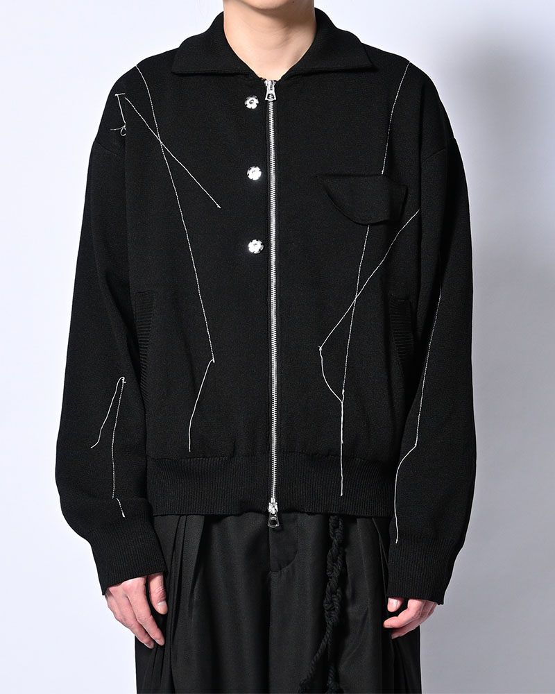 STITCH KNIT BLOUSON -BLACK-