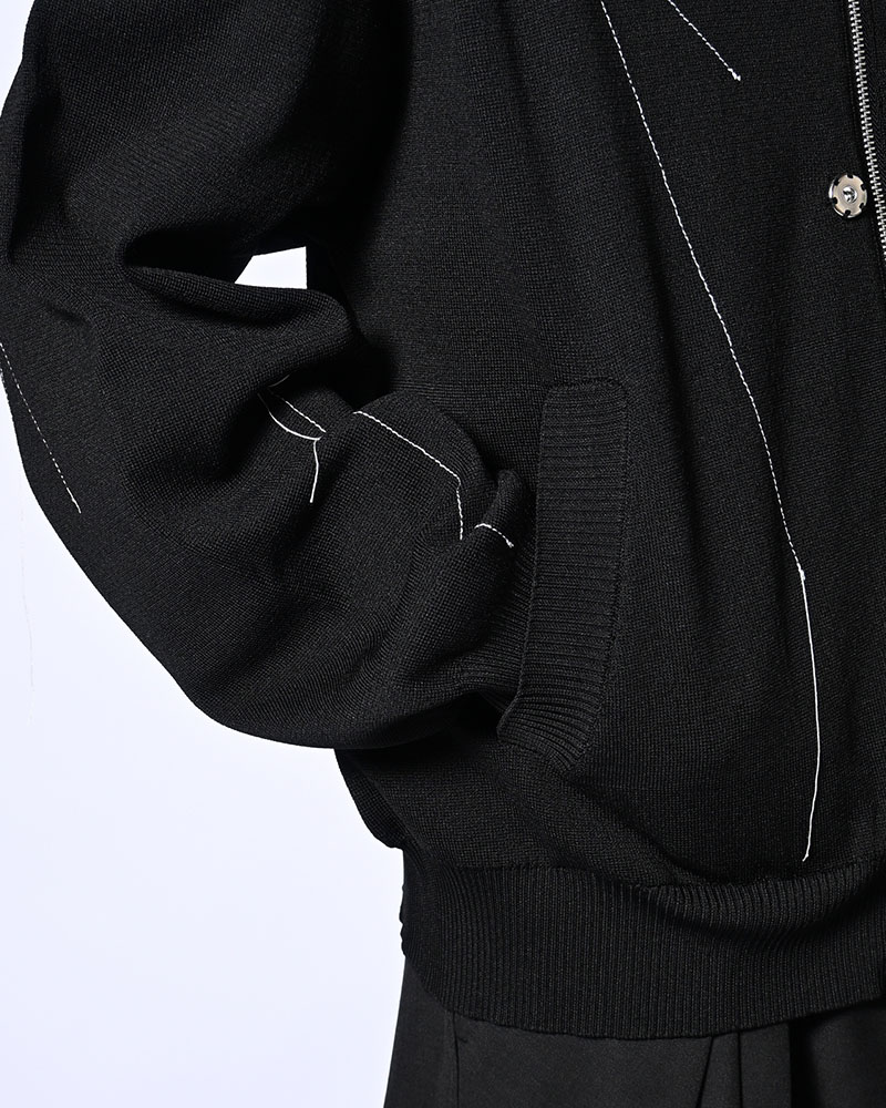 STITCH KNIT BLOUSON -BLACK-
