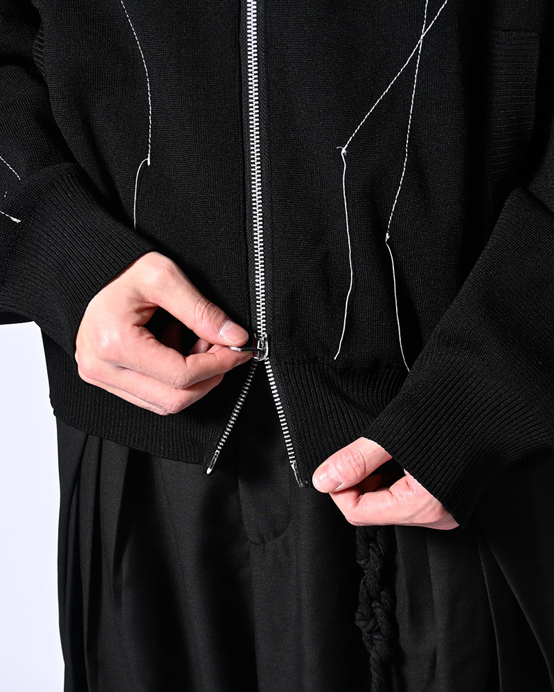 STITCH KNIT BLOUSON -BLACK-