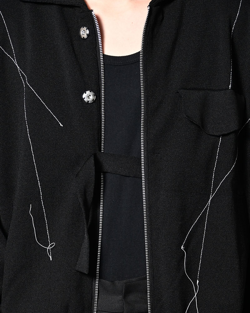 STITCH KNIT BLOUSON -BLACK-