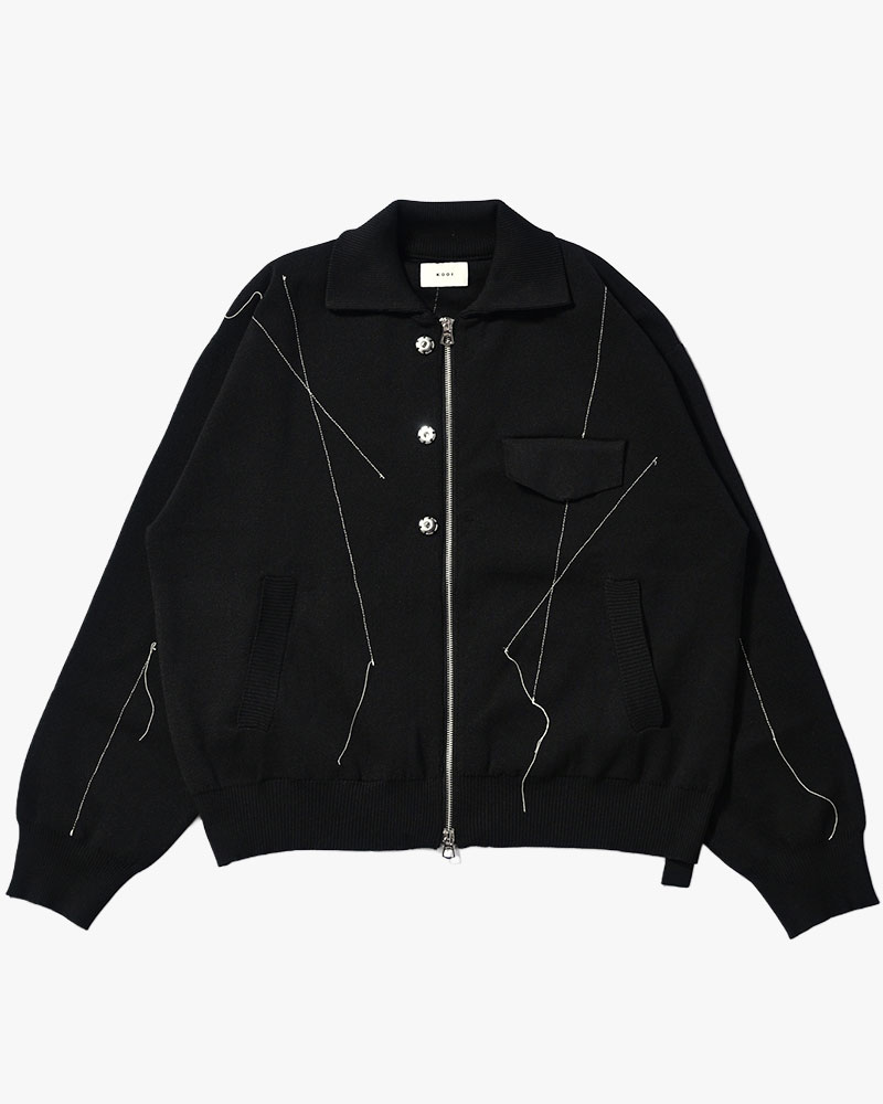 STITCH KNIT BLOUSON -BLACK-