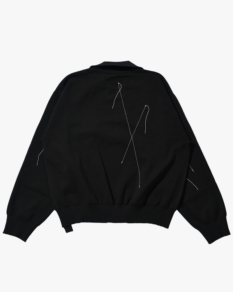 STITCH KNIT BLOUSON -BLACK-