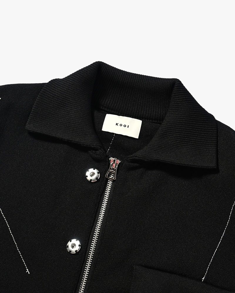 STITCH KNIT BLOUSON -BLACK-