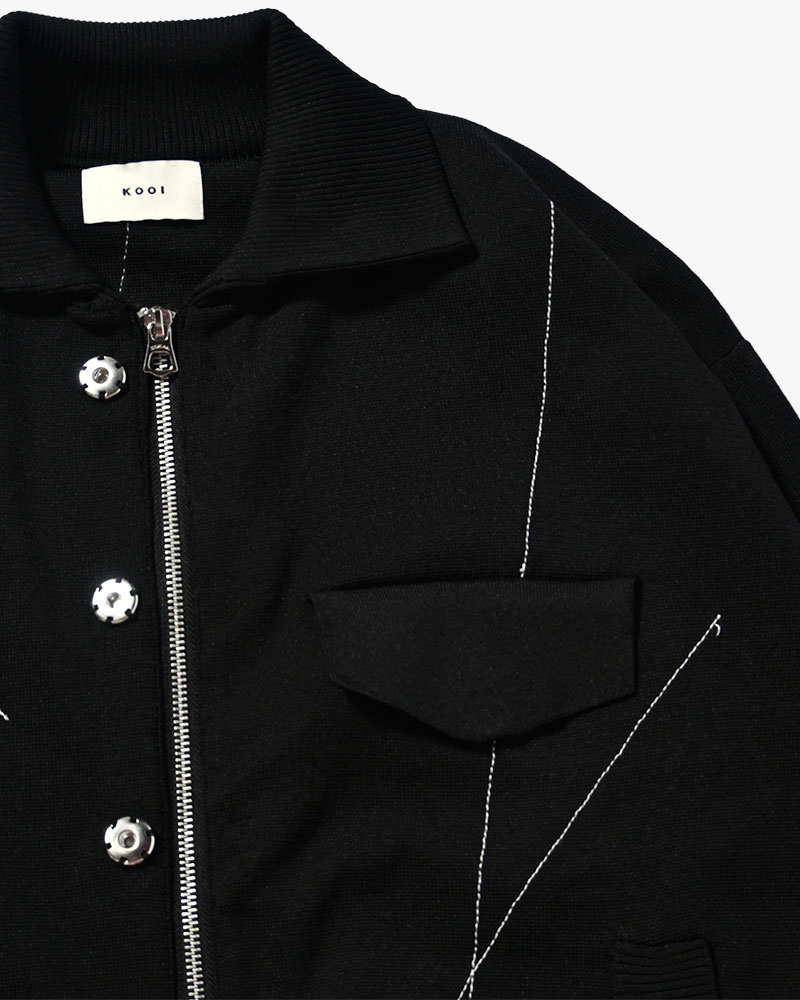 STITCH KNIT BLOUSON -BLACK-