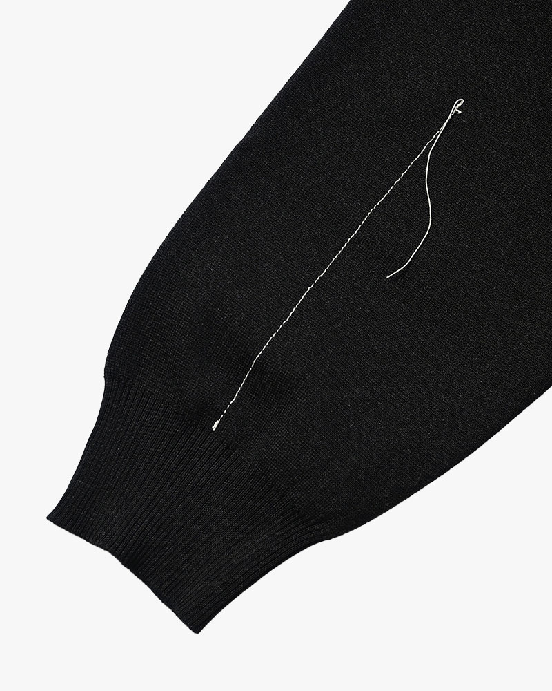 STITCH KNIT BLOUSON -BLACK-