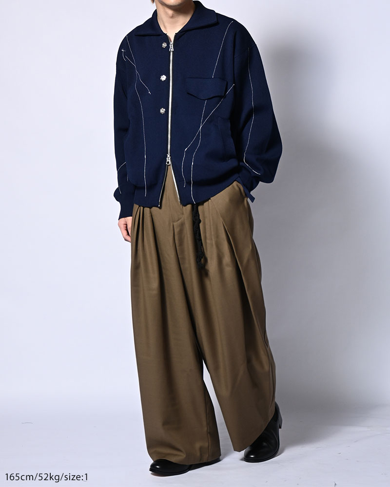 STITCH KNIT BLOUSON -BLACK-