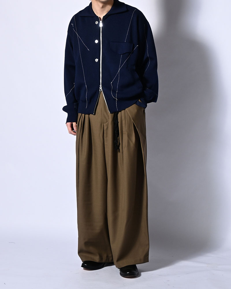 STITCH KNIT BLOUSON -NAVY-