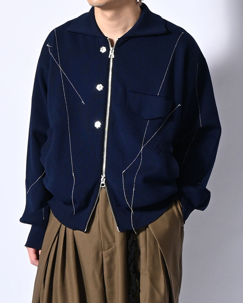 STITCH KNIT BLOUSON -NAVY-