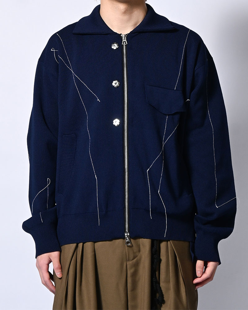 STITCH KNIT BLOUSON -NAVY-